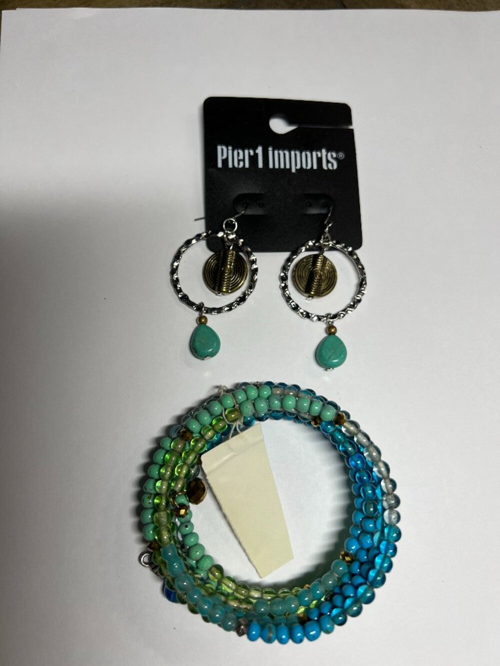 Pier 1 Imports Earrings & Beaded Bracelet Set Turquoise Blue Green Jewelry Lot